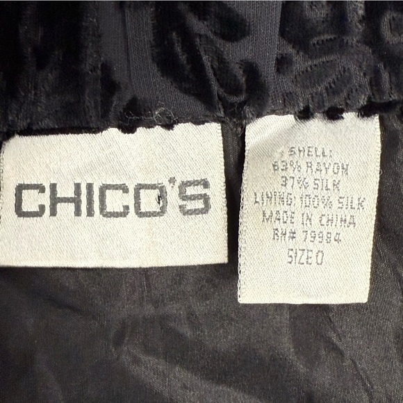 Velvet Maxi Skirt Chicos 0 (US Small) Black Silk Blend Burnout Patchwork Boho - Picture 8 of 9